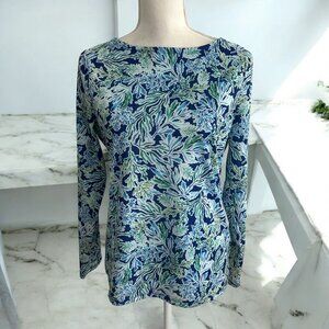 STELLA PARKER Blue Botanical Print Long Sleeve top Size S